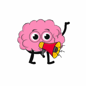 pink brain clipart with limbs holding a red and yellow megaphone