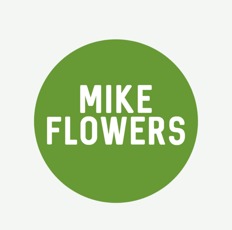 green circle with the words Mike Flowers