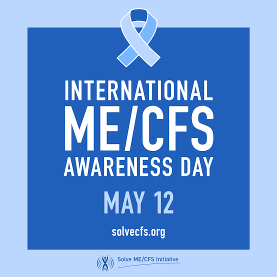 light blue square bordering a darker blue square "international ME/CFS awareness day may 23"